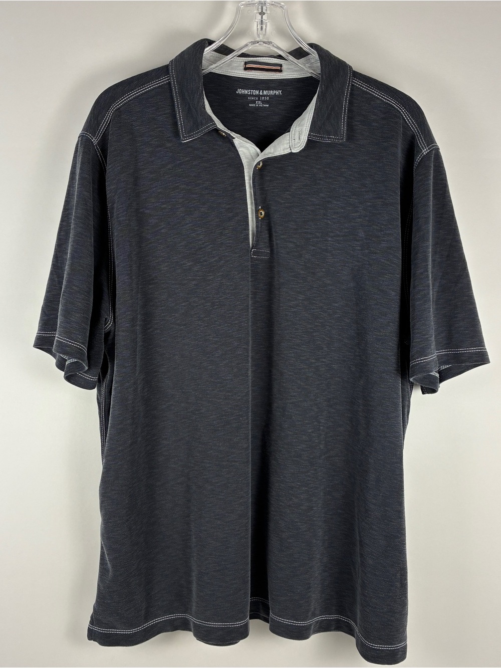 Johnston & Murphy Men’s Dark Charcoal Short-Sleeve Vintage Slub Polo XXL Preppy